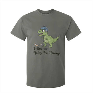 Dino Hates Ice Hockey T Shirt For Kid Funny Ice Sports Dinosaur Gift TS12 Military Green Print Your Wear