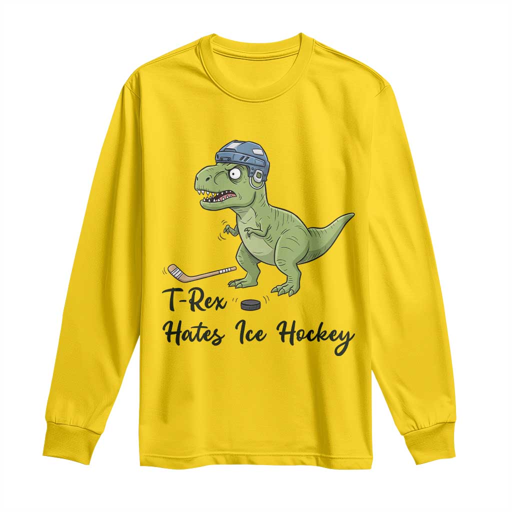 Dino Hates Ice Hockey Long Sleeve Shirt Funny Ice Sports Dinosaur Gift TS12 Daisy Print Your Wear