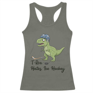 Dino Hates Ice Hockey Racerback Tank Top Funny Ice Sports Dinosaur Gift TS12 Military Green Print Your Wear
