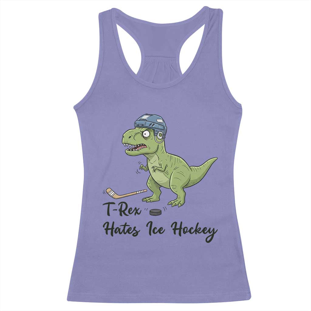 Dino Hates Ice Hockey Racerback Tank Top Funny Ice Sports Dinosaur Gift TS12 Violet Print Your Wear