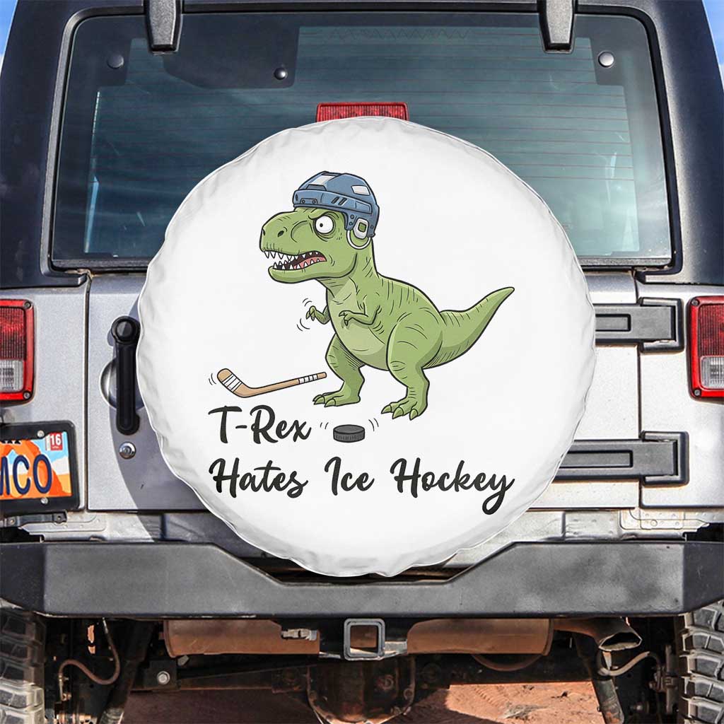 Dino Hates Ice Hockey Spare Tire Cover Funny Ice Sports Dinosaur Gift TS12 No hole White Print Your Wear