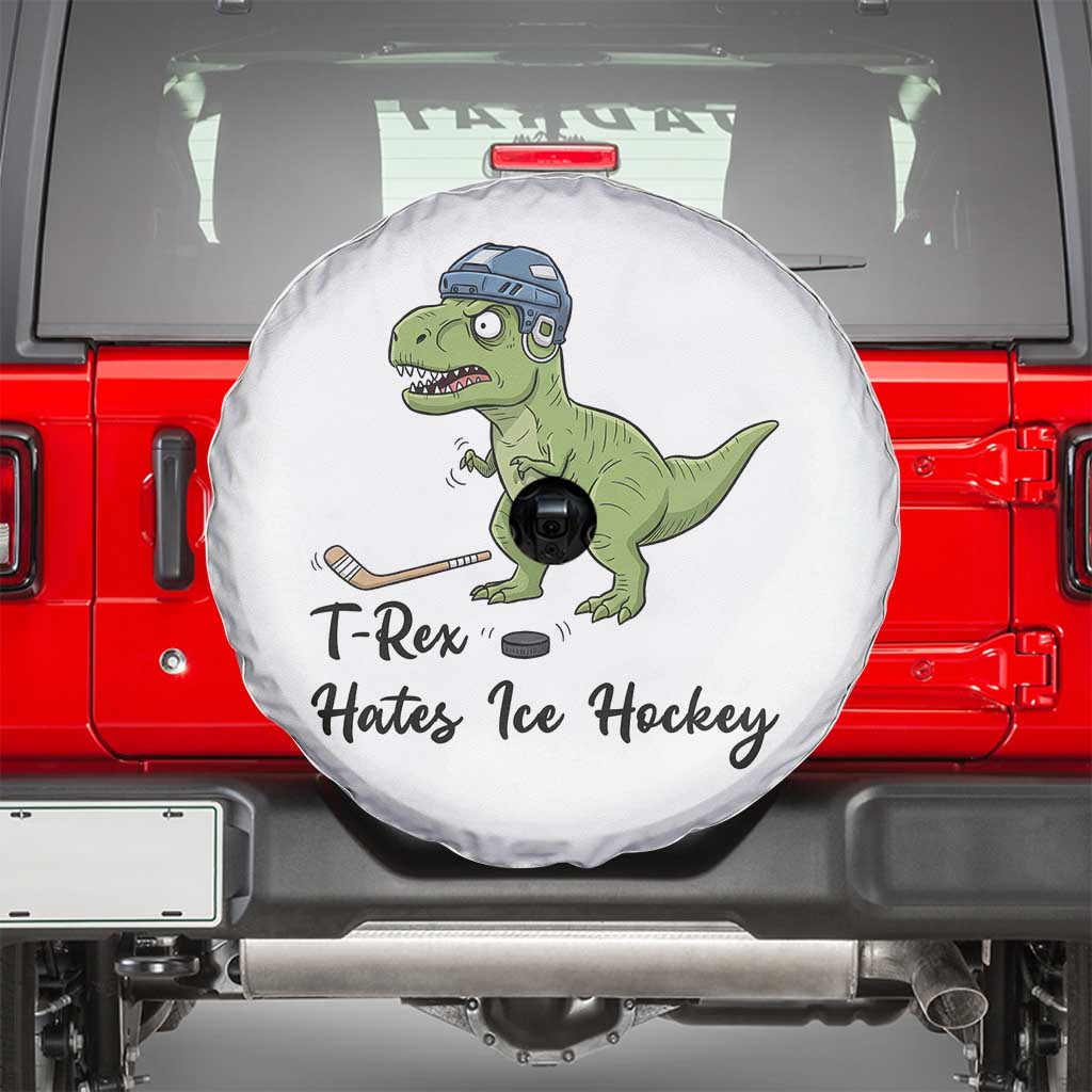Dino Hates Ice Hockey Spare Tire Cover Funny Ice Sports Dinosaur Gift TS12 White Print Your Wear