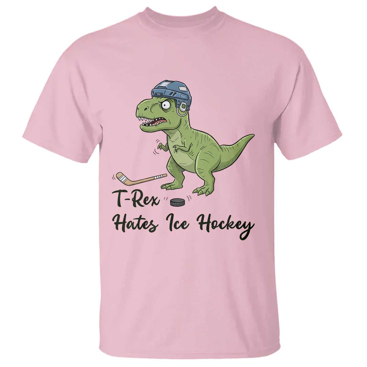 Dino Hates Ice Hockey T Shirt Funny Ice Sports Dinosaur Gift TS12 Light Pink Print Your Wear