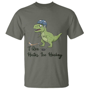 Dino Hates Ice Hockey T Shirt Funny Ice Sports Dinosaur Gift TS12 Military Green Print Your Wear