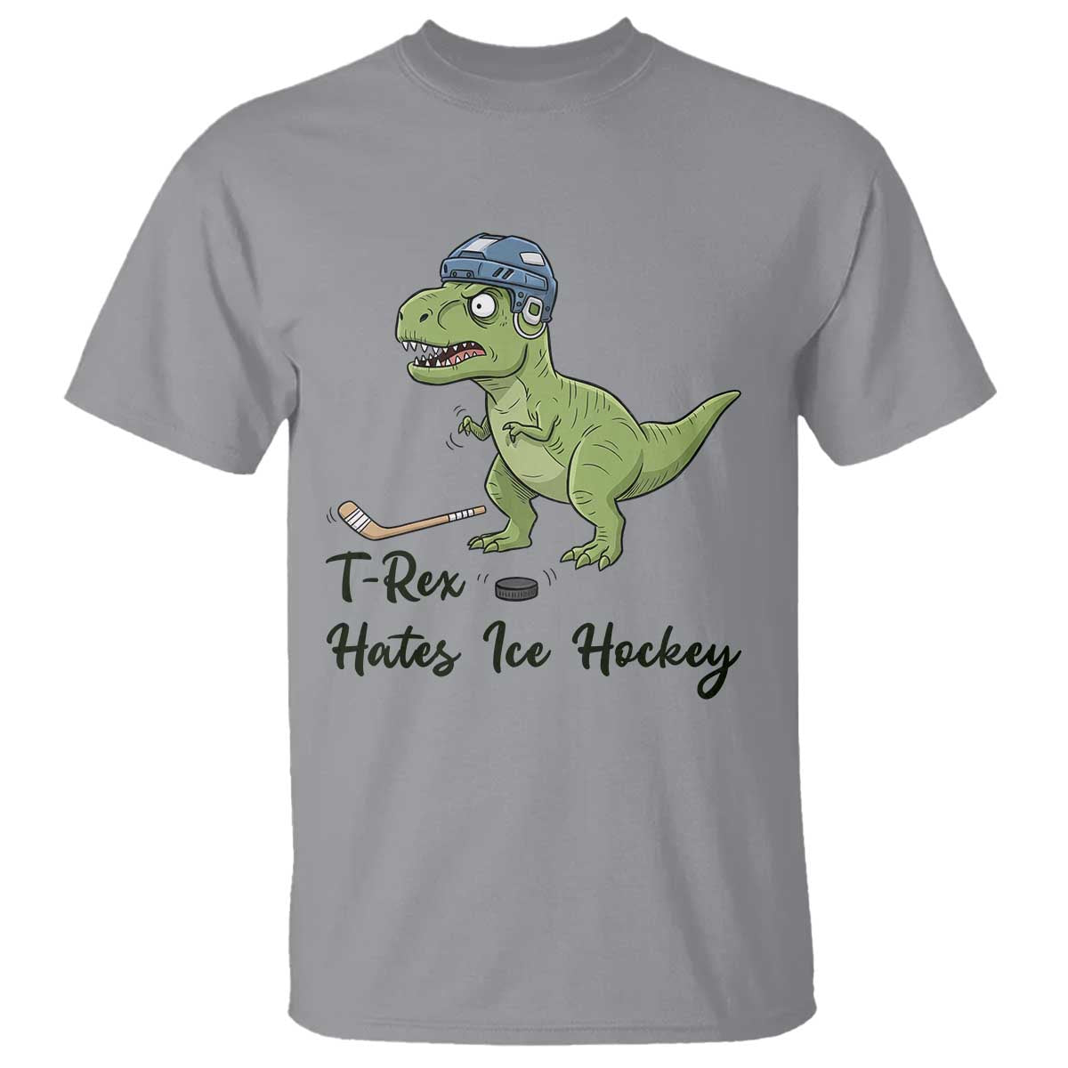 Dino Hates Ice Hockey T Shirt Funny Ice Sports Dinosaur Gift TS12 Sport Gray Print Your Wear