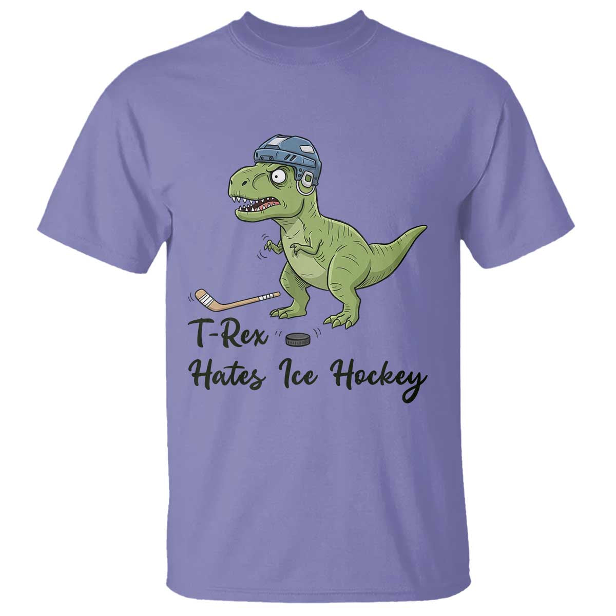 Dino Hates Ice Hockey T Shirt Funny Ice Sports Dinosaur Gift TS12 Violet Print Your Wear