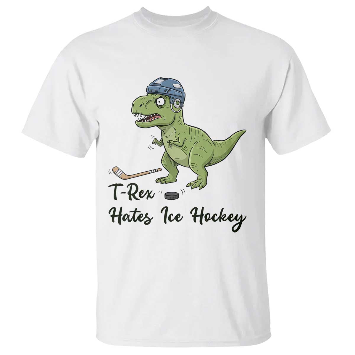 Dino Hates Ice Hockey T Shirt Funny Ice Sports Dinosaur Gift TS12 White Print Your Wear