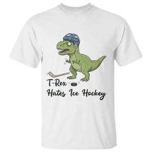 Dino Hates Ice Hockey T Shirt Funny Ice Sports Dinosaur Gift TS12 White Print Your Wear