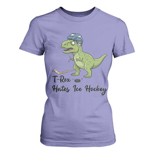 Dino Hates Ice Hockey T Shirt For Women Funny Ice Sports Dinosaur Gift TS12 Violet Print Your Wear