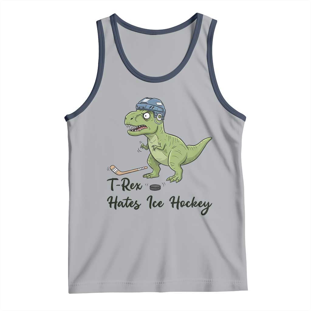Dino Hates Ice Hockey Tank Top Funny Ice Sports Dinosaur Gift TS12 Athletic Heather Navy Print Your Wear