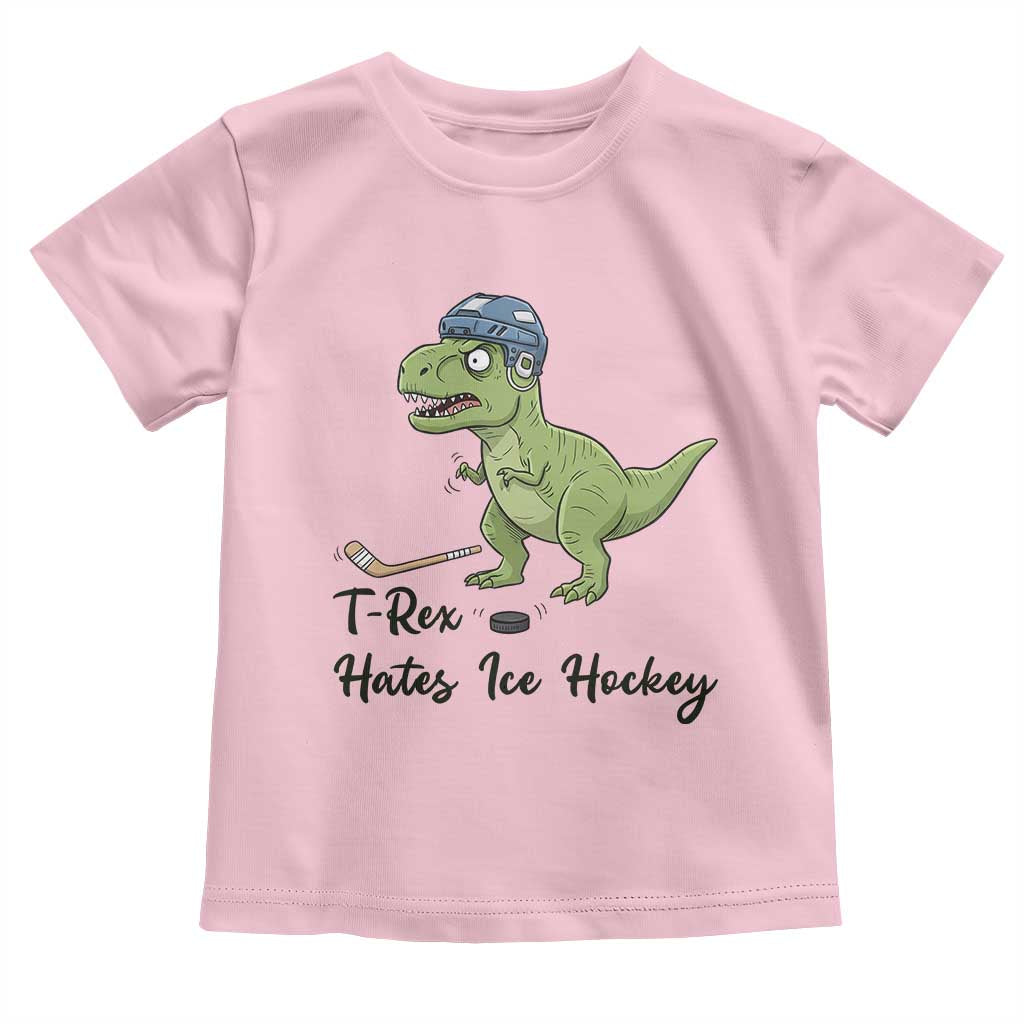 Dino Hates Ice Hockey Toddler T Shirt Funny Ice Sports Dinosaur Gift TS12 Light Pink Print Your Wear