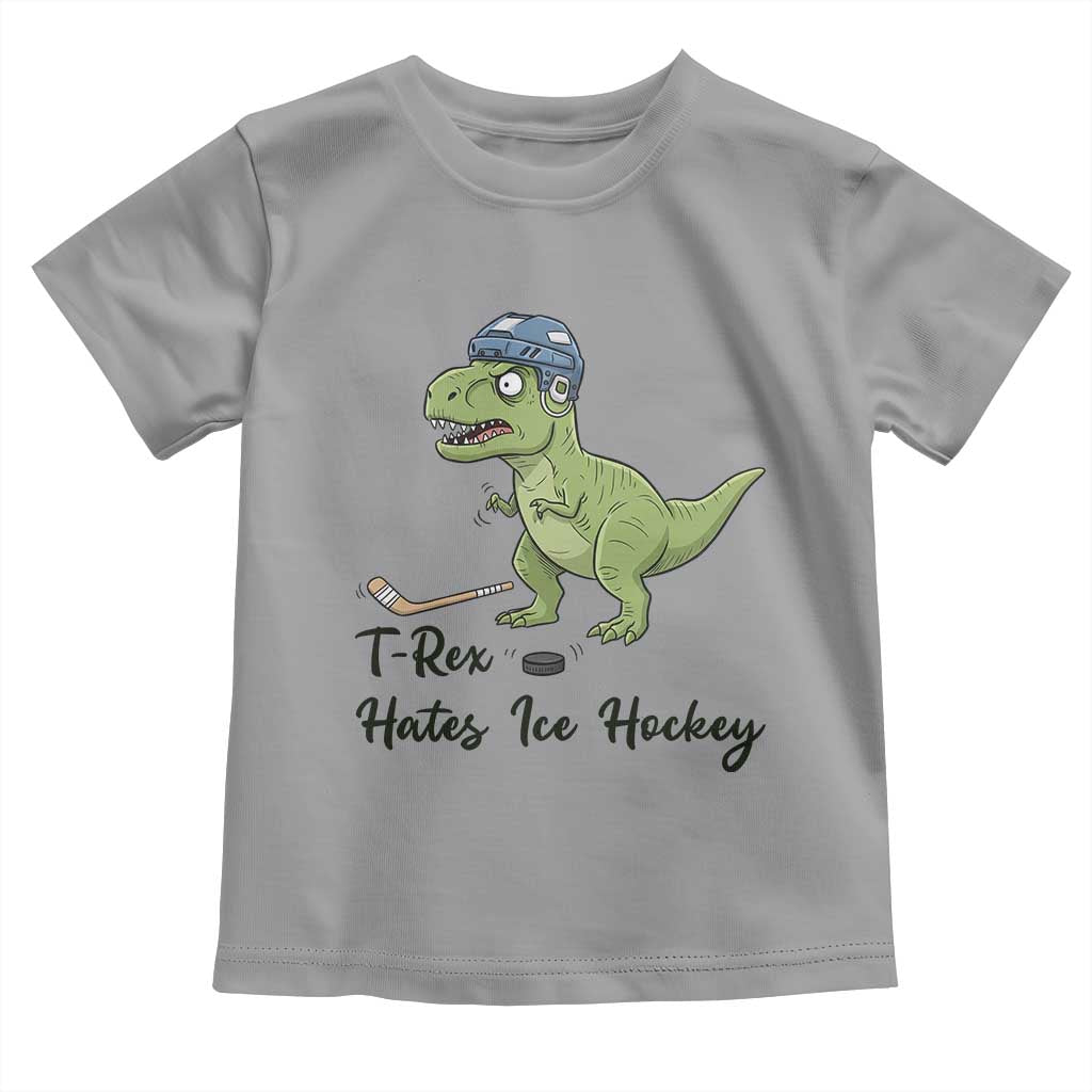 Dino Hates Ice Hockey Toddler T Shirt Funny Ice Sports Dinosaur Gift TS12 Sport Gray Print Your Wear