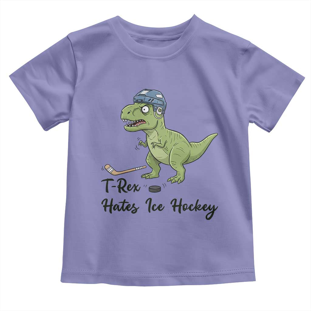 Dino Hates Ice Hockey Toddler T Shirt Funny Ice Sports Dinosaur Gift TS12 Violet Print Your Wear