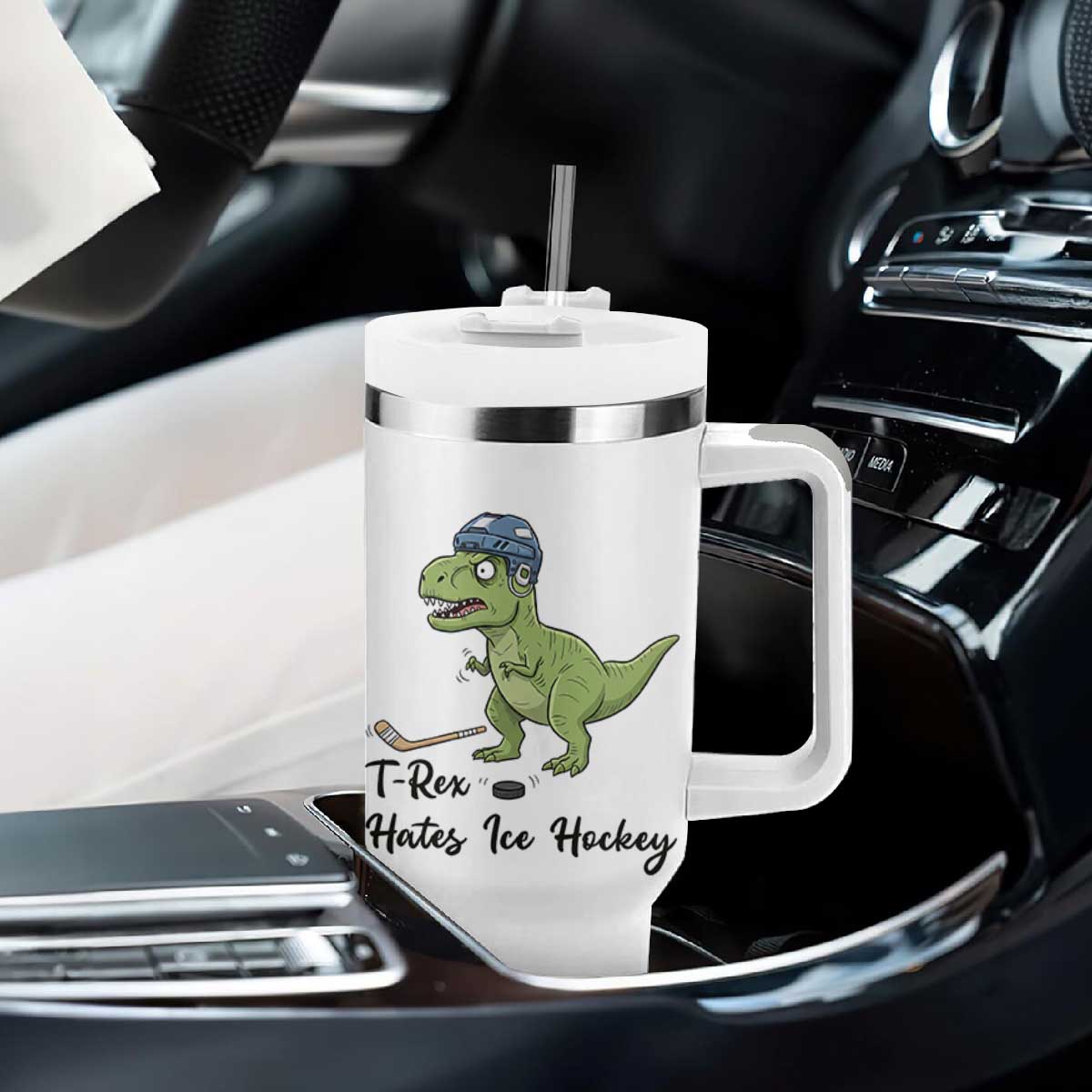 Dino Hates Ice Hockey Tumbler With Handle Funny Ice Sports Dinosaur Gift TS12 Print Your Wear
