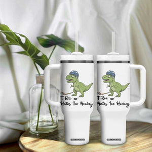 Dino Hates Ice Hockey Tumbler With Handle Funny Ice Sports Dinosaur Gift TS12 Print Your Wear