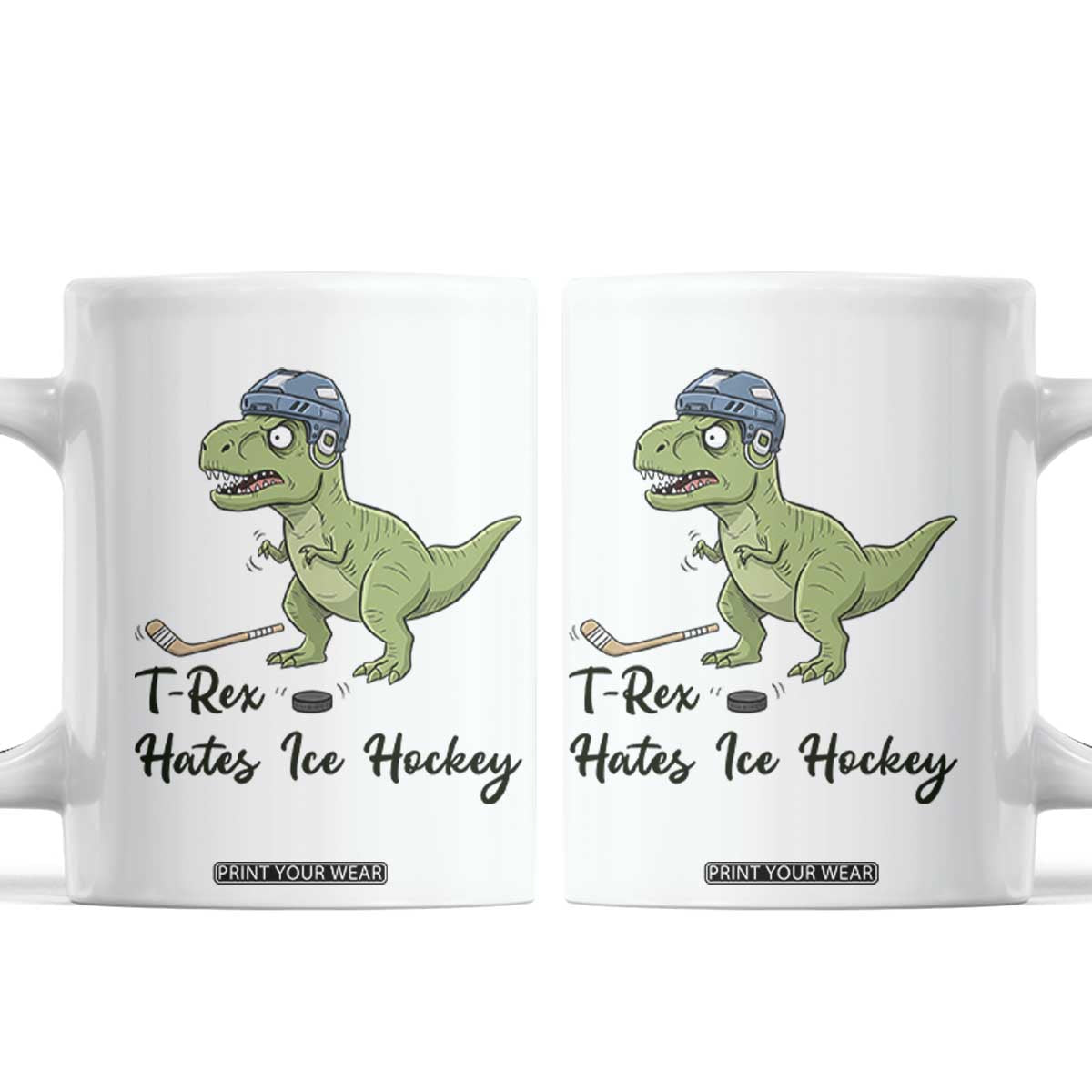 Dino Hates Ice Hockey Coffee Mug Funny Ice Sports Dinosaur Gift TS12 White Print Your Wear