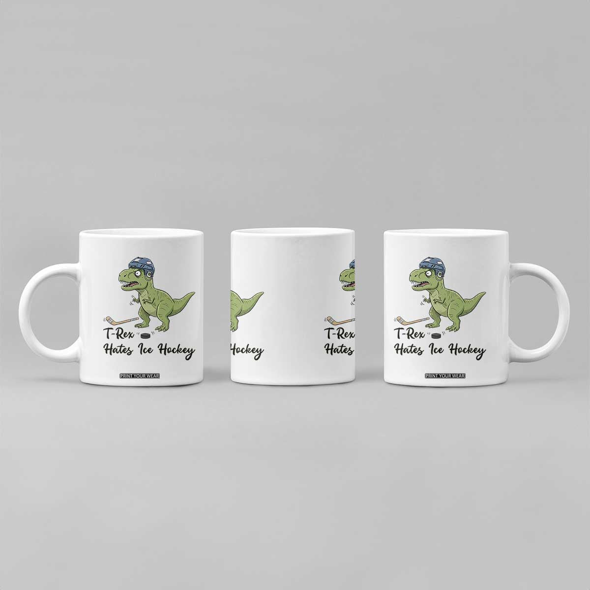 Dino Hates Ice Hockey Coffee Mug Funny Ice Sports Dinosaur Gift TS12 Print Your Wear