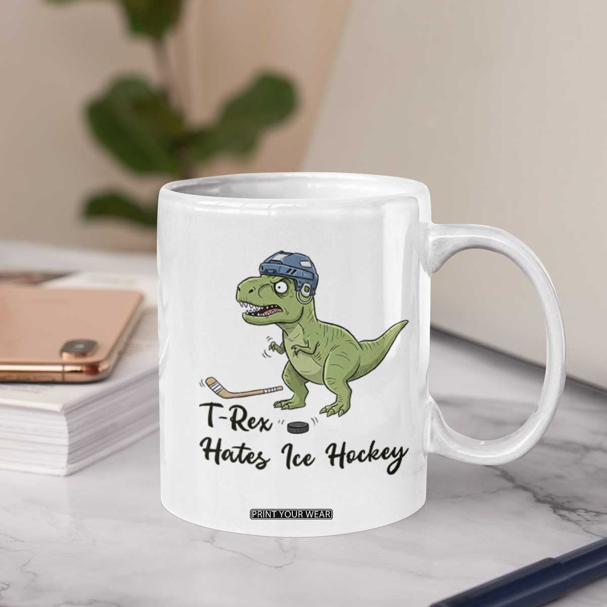 Dino Hates Ice Hockey Coffee Mug Funny Ice Sports Dinosaur Gift TS12 Print Your Wear