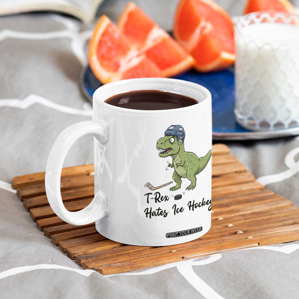 Dino Hates Ice Hockey Coffee Mug Funny Ice Sports Dinosaur Gift TS12 Print Your Wear