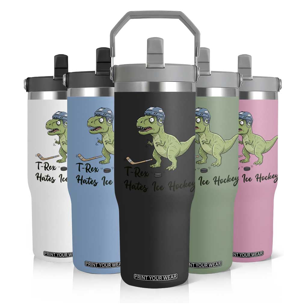 Dino Hates Ice Hockey Flip Straw Tumbler Funny Ice Sports Dinosaur Gift TS12 Print Your Wear