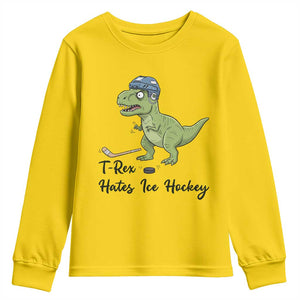 Dino Hates Ice Hockey Youth Sweatshirt Funny Ice Sports Dinosaur Gift TS12 Daisy Print Your Wear