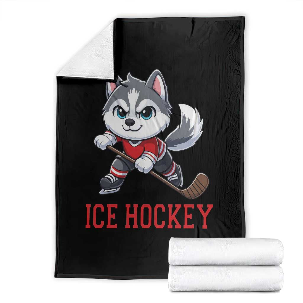 Funny Husky Playing Ice Hockey Throw Blanket Gift For Dog Lovers TS12 Black Print Your Wear