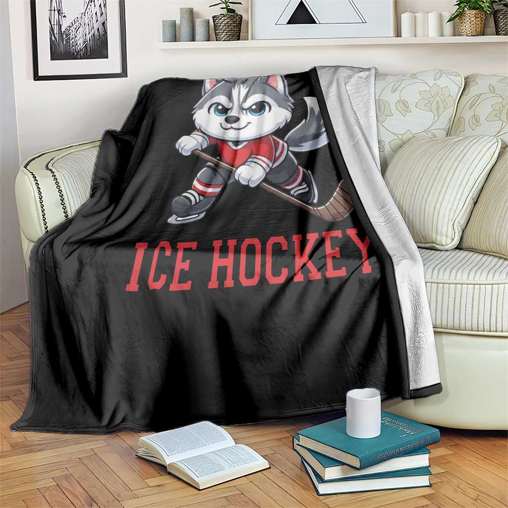 Funny Husky Playing Ice Hockey Throw Blanket Gift For Dog Lovers TS12 Print Your Wear
