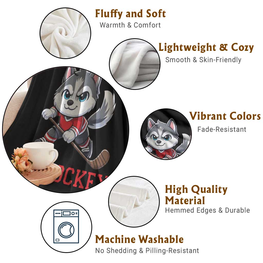Funny Husky Playing Ice Hockey Throw Blanket Gift For Dog Lovers TS12 Print Your Wear