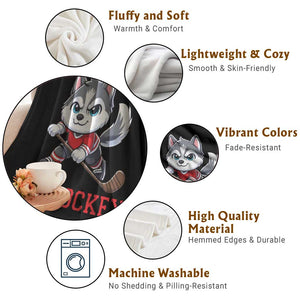Funny Husky Playing Ice Hockey Throw Blanket Gift For Dog Lovers TS12 Print Your Wear
