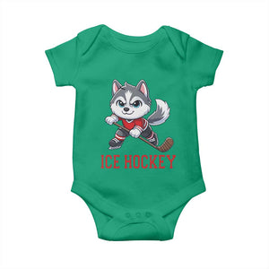 Funny Husky Playing Ice Hockey Baby Onesie Gift For Dog Lovers TS12 Irish Green Print Your Wear