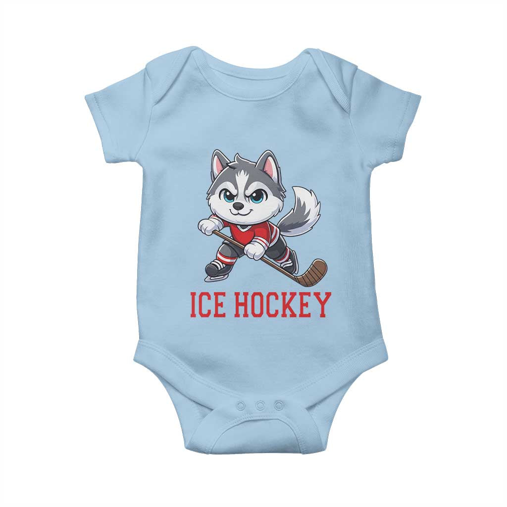 Funny Husky Playing Ice Hockey Baby Onesie Gift For Dog Lovers TS12 Light Blue Print Your Wear