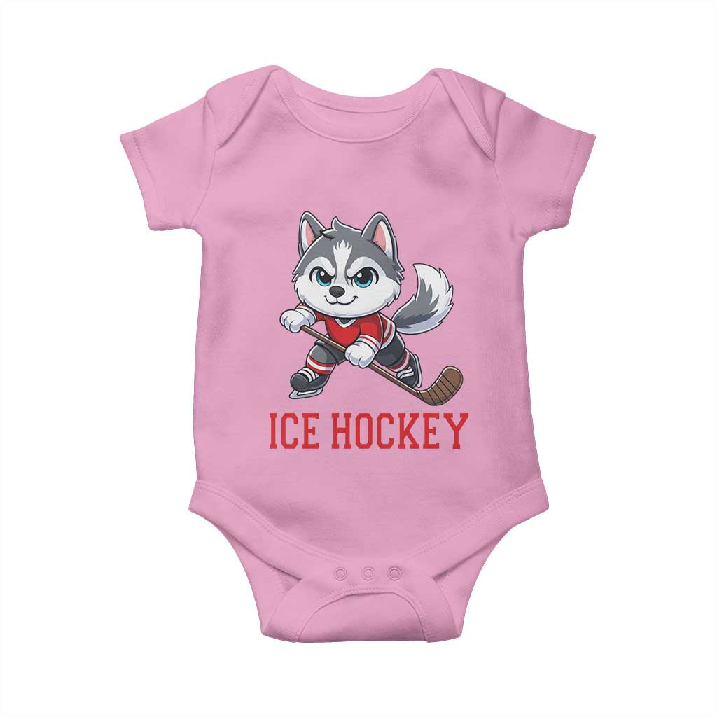Funny Husky Playing Ice Hockey Baby Onesie Gift For Dog Lovers TS12 Light Pink Print Your Wear