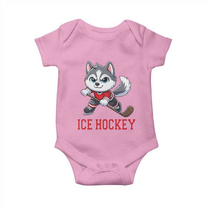 Funny Husky Playing Ice Hockey Baby Onesie Gift For Dog Lovers TS12 Light Pink Print Your Wear