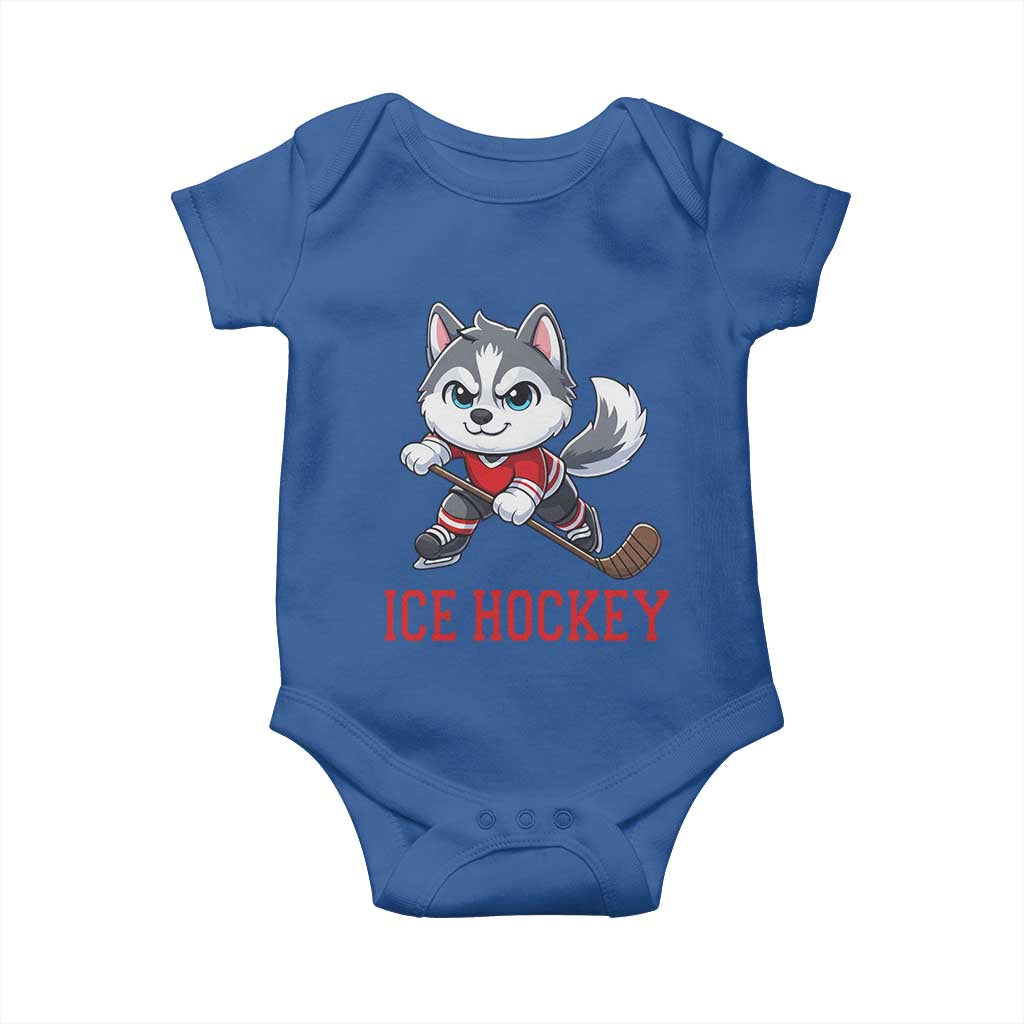 Funny Husky Playing Ice Hockey Baby Onesie Gift For Dog Lovers TS12 Royal Blue Print Your Wear
