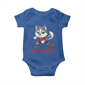 Funny Husky Playing Ice Hockey Baby Onesie Gift For Dog Lovers TS12 Royal Blue Print Your Wear