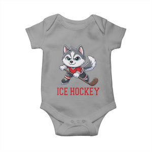 Funny Husky Playing Ice Hockey Baby Onesie Gift For Dog Lovers TS12 Sport Gray Print Your Wear