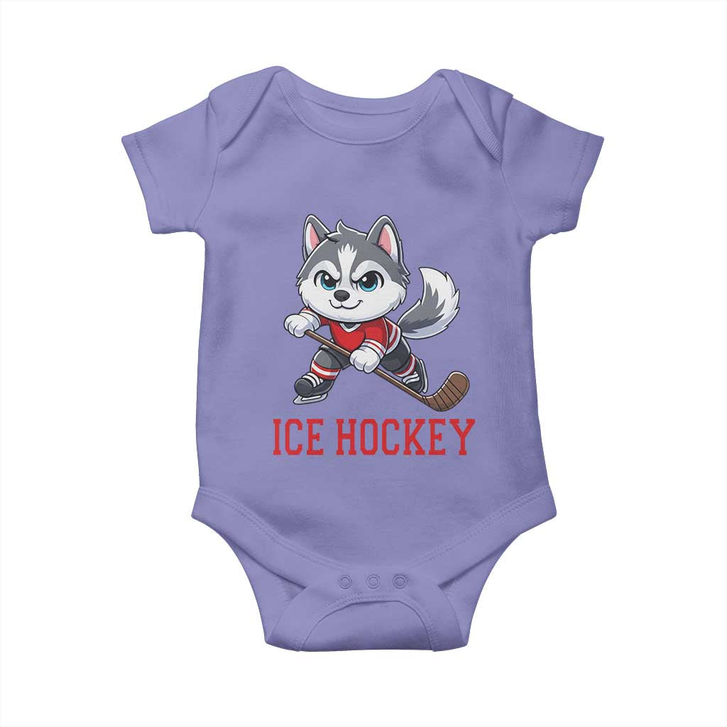 Funny Husky Playing Ice Hockey Baby Onesie Gift For Dog Lovers TS12 Violet Print Your Wear