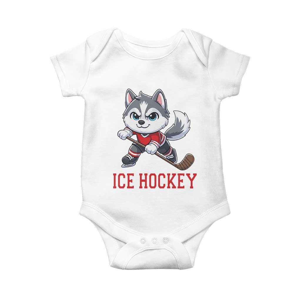 Funny Husky Playing Ice Hockey Baby Onesie Gift For Dog Lovers TS12 White Print Your Wear