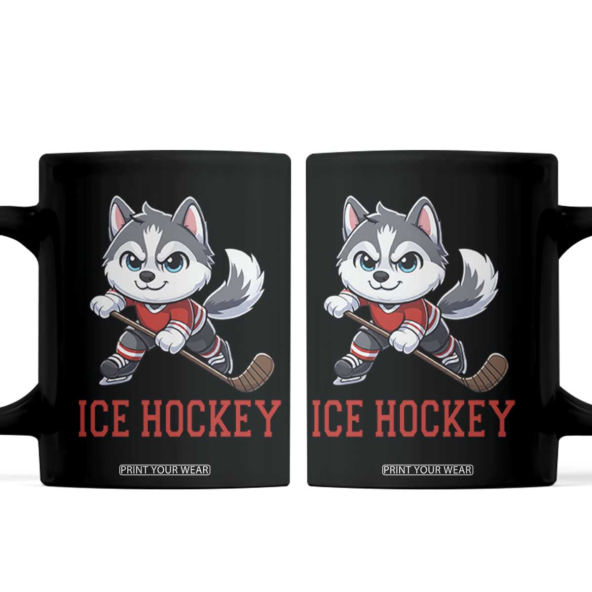 Funny Husky Playing Ice Hockey Coffee Mug Gift For Dog Lovers TS12 Black Print Your Wear