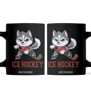 Funny Husky Playing Ice Hockey Coffee Mug Gift For Dog Lovers TS12 Black Print Your Wear