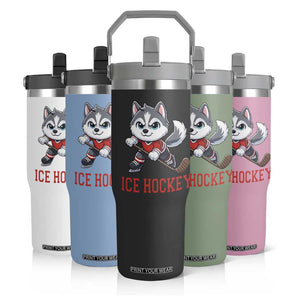 Funny Husky Playing Ice Hockey Flip Straw Tumbler Gift For Dog Lovers TS12 Print Your Wear
