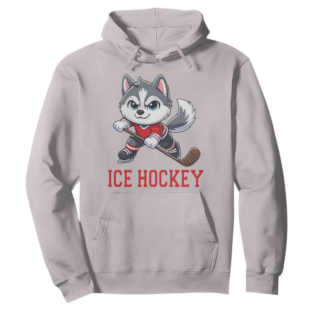 Funny Husky Playing Ice Hockey Hoodie Gift For Dog Lovers TS12 Ice Gray Print Your Wear