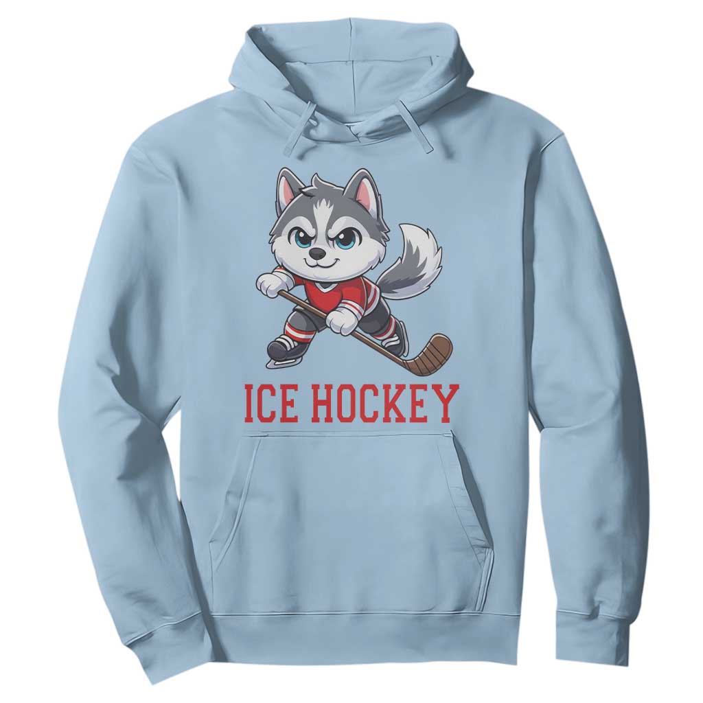 Funny Husky Playing Ice Hockey Hoodie Gift For Dog Lovers TS12 Light Blue Print Your Wear