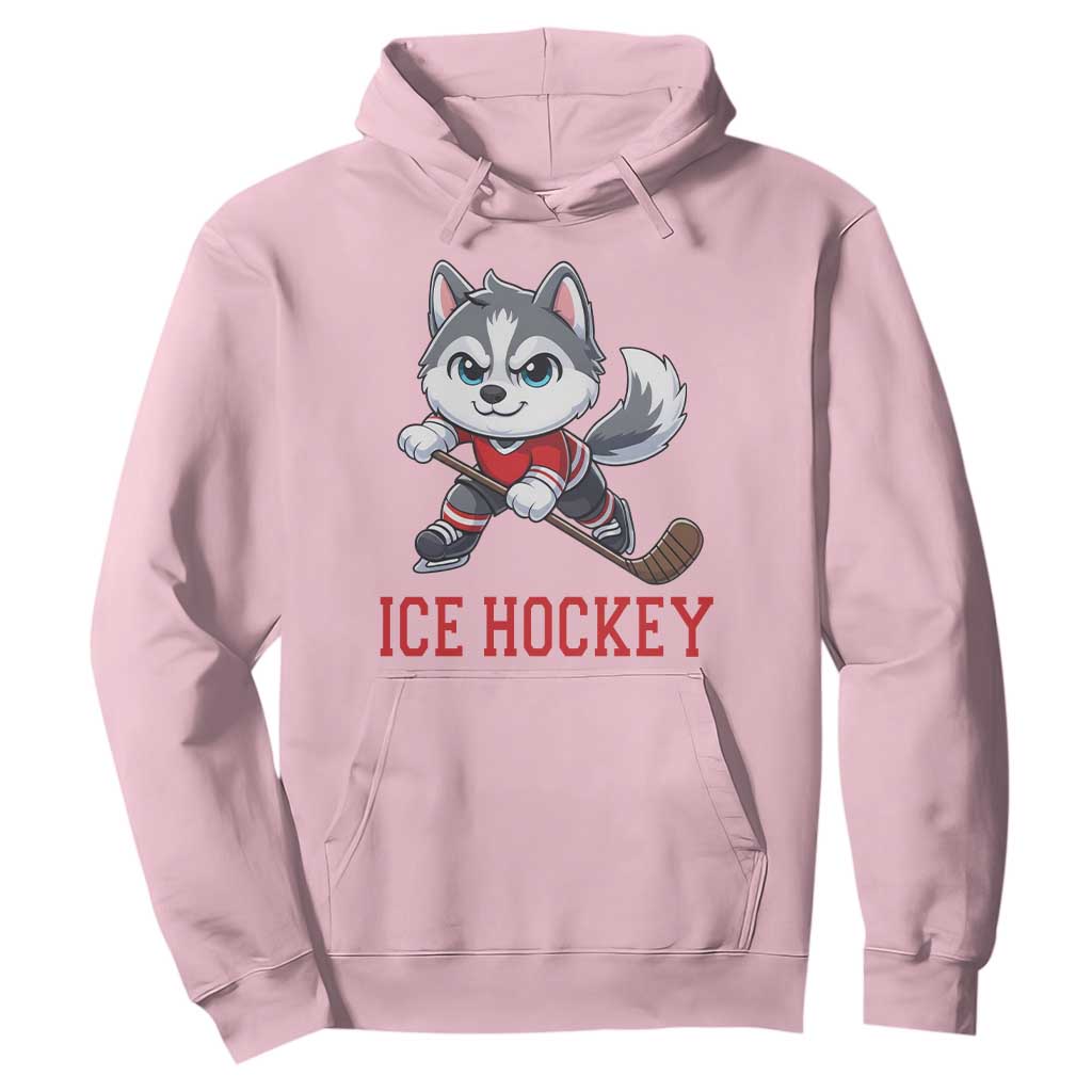 Funny Husky Playing Ice Hockey Hoodie Gift For Dog Lovers TS12 Light Pink Print Your Wear