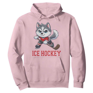 Funny Husky Playing Ice Hockey Hoodie Gift For Dog Lovers TS12 Light Pink Print Your Wear