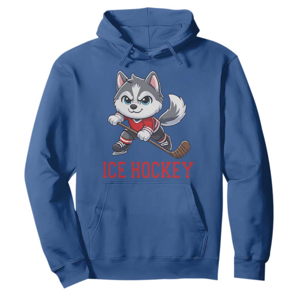 Funny Husky Playing Ice Hockey Hoodie Gift For Dog Lovers TS12 Royal Blue Print Your Wear