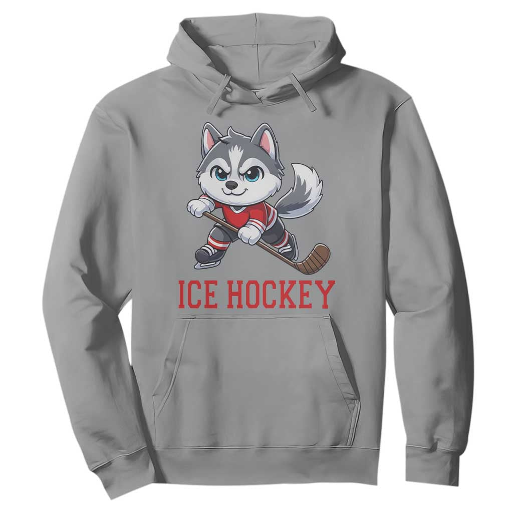 Funny Husky Playing Ice Hockey Hoodie Gift For Dog Lovers TS12 Sport Gray Print Your Wear