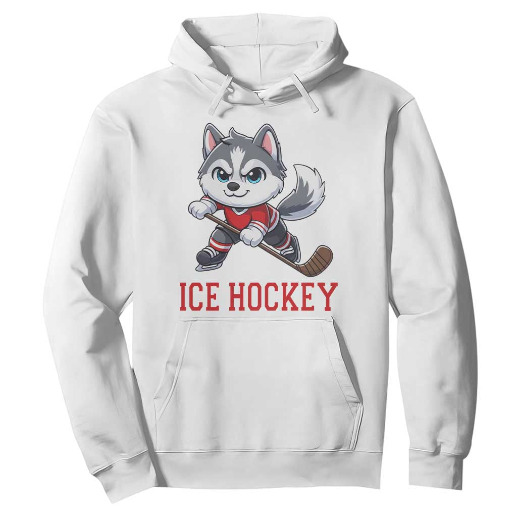 Funny Husky Playing Ice Hockey Hoodie Gift For Dog Lovers TS12 White Print Your Wear