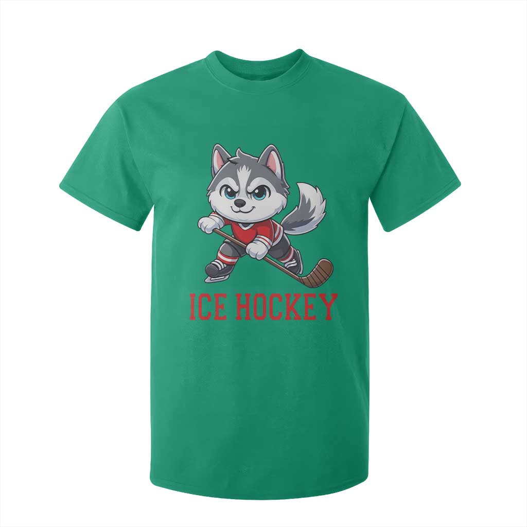 Funny Husky Playing Ice Hockey T Shirt For Kid Gift For Dog Lovers TS12 Irish Green Print Your Wear
