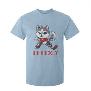 Funny Husky Playing Ice Hockey T Shirt For Kid Gift For Dog Lovers TS12 Light Blue Print Your Wear